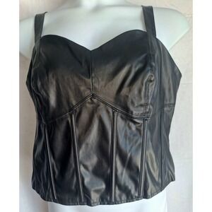 TORRID Black Faux Leather Corset Top Adj Straps Sweetheart Neckline Sz 1 (14-16)